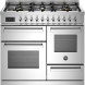 Bertazzoni PRO106L3EXT2 fornuis vooraanzicht met zes gasbranders, bedieningspaneel en twee ovens