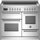 Bertazzoni PRO115I3EXT2 fornuis, vooraanzicht met inductiekookplaat, bedieningspaneel en dubbele ovens gesloten