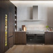 Bertazzoni PRO125I2ENET2 fornuis ingebouwd in moderne keuken met houten kasten en afzuigkap