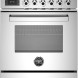 Bertazzoni PRO64L1EXT2 gasfornuis vooraanzicht met vier branders, bedieningspaneel en oven met gesloten deur