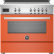 Bertazzoni PRO95I1EART2 fornuis vooraanzicht met oranje zijkant, inductiekookplaat en bedieningspaneel met draaiknop