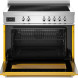 Bertazzoni PRO95I1EGIT2 fornuis met geopende ovendeur, zichtbare rooster en gele frontpaneel
