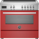 Bertazzoni PRO95I1EROT2 fornuis vooraanzicht met rood front, inductiekookplaat bovenop en bedieningsknoppen