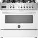 Bertazzoni PRO96L1EBIT2 fornuis vooraanzicht met zes gaskookplaten, bedieningspaneel en ovenraam