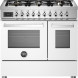 Bertazzoni PRO96L2EBIT2 fornuis, vooraanzicht met zes gasvlammen, bedieningspaneel en twee ovens