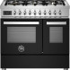 Bertazzoni PRO96L2ENET2 fornuis vooraanzicht met zes gasvlammen, bedieningspaneel en dubbele ovens