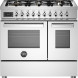 Bertazzoni PRO96L2EXT2 fornuis vooraanzicht met zes gasbranderskoppen, bedieningspaneel en twee ovens met glazen deuren