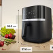 Bosch MAFS2462B airfryer met afmetingen aangegeven: hoogte 33.2 cm, breedte 27.6 cm, diepte 38.5 cm