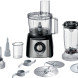 Bosch MCM3PM386 keukenmachine met alle accessoires en onderdelen uitgelegd op wit oppervlak