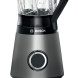 Bosch MMB6172S blender vooraanzicht met glazen kan, maatregel-aanduidingen, zwarte motorkap en bediening-draaiknop