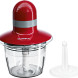 Bosch MMR08R2 keukenmachine vooraanzicht met rode motor, transparante kom en accessoires