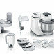 Bosch MUMS2EW30 keukenmachine met accessoires, vooraanzicht volledige set met mengkom, blender, gehaktmolen en toebehoren