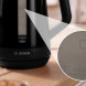 Bosch TWK1M123 waterkoker met detail van waterpeilschaal en minimale vulhoeveelheid