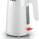 Bosch TWK2M161 waterkoker wit vooraanzicht met grijze bovenrand en rode schakelaar