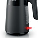 Bosch TWK2M163 waterkoker zwart, vooraanzicht met bedieningspaneel en rode schakelaar