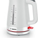 Bosch TWK3M121 waterkoker wit, vooraanzicht met vulgraadschaal, handvat en bedieningselementen