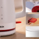 Bosch TWK3M121 waterkoker detail-weergave basis, Bosch logo en rood accenten, met uitneembare onderdelen getoond