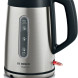 Bosch TWK4P440 DesignLine waterkoker vooraanzicht met RVS en zwart kunststof, waterpeilschaal en aan/uit-knop