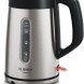 Bosch TWK4P440 DesignLine waterkoker vooraanzicht met RVS behuizing en gedetailleerde waterpeilmarkeringen