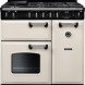 Falcon Classic 2026 90 Gas Pale Cream Chrome fornuis vooraanzicht met zwart kookplaat, dubbele ovens en chromen handgrepen