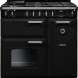Falcon Classic 2026 90 Gas Black fornuis vooraanzicht met dubbele ovens en kookplaat