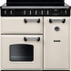 Falcon Classic 2026 90 Inductie fornuis vooraanzicht met zwart bedieningspaneel, crème oven en twee handgrepen
