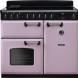 Falcon Classic Deluxe 2026 100 Inductie fornuis vooraanzicht roze met zwart bedieningspaneel en dubbele oven