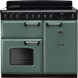 Falcon Classic Deluxe 2026 100 Inductie fornuis, vooraanzicht groen model met dubbele ovens en inductiekookplaat