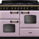 Falcon CLDLO110DFPHTH Classic fornuis vooraanzicht, roze body met zwart kookvlak en twee ovens