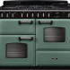 Falcon CLDLO110DFPMGR/CM_E1 fornuis, vooraanzicht in groen met twee ovens en gasfornuis