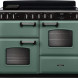Falcon Classic Deluxe 2026 110 Inductie fornuis vooraanzicht in saliegroen met dubbele ovens