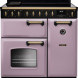 Falcon CLDL90EIPHTH/AB fornuis vooraanzicht in roze met zwart bedieningspaneel en twee ovens
