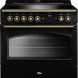 Falcon Classic FX 90 Inductie fornuis zwart met goudkleurige bedieningsknopen vooraanzicht