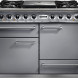 Falcon Deluxe 1092 Gas fornuis grijs, voorkant met gasblad en driedubbele ovenconfiguatie