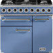 Falcon Deluxe 900 Gas fornuis in Chinese Blue, vooraanzicht met negen branders en twee ovens