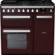 Falcon Estel Deluxe 90 Gas fornuis vooraanzicht bordeaux kleur met gaskookplaat en dubbele oven
