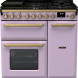 Falcon Estel Deluxe 90 Gas in lavendel, vooraanzicht met gasfornuis, twee ovens en koelkast