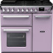 Falcon Estel Deluxe 90 Gas fornuis roze vooraanzicht met gasvuur en dubbele oven