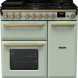 Falcon Estel Deluxe 90 Gas fornuis vooraanzicht in mintgroen met dubbele oven en gasfornuis