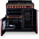 Falcon Estel Deluxe 90 Gas fornuis bordeauxrood beide ovens geopend met rekken zichtbaar