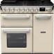 Falcon Estel Deluxe 90 Gas fornuis vooraanzicht crème kleur met dubbele oven en gasplaat