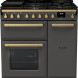 Falcon Estel Deluxe 90 Gas grijs vooraanzicht met gaskookplaat, bedieningspanelen en dubbele oven