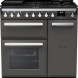 Falcon Estel Deluxe 90 Gas fornuis, vooraanzicht in antraciet met gasfornuis, twee ovens en bedieningspaneel