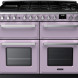 Falcon Estel Deluxe 110 Gas fornuis in roze, vooraanzicht met gaskookplaat, twee ovens en bedieningsknoppen