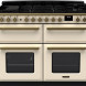 Falcon Estel Deluxe 110 Gas fornuis vooraanzicht creme met dubbel oven en gasplaat