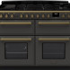 Falcon Estel Deluxe 110 Gas fornuis zwart vooraanzicht met gaskookplaat, bedieningsknoppen en dubbele oven