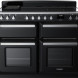 Falcon Estel Deluxe 110 fornuis vooraanzicht in zwart met elektrisch kookoppervlak, dubbele ovens en digitaal display