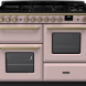 Falcon Estel Deluxe 110 Gas fornuis vooraanzicht in roze met dubbele oven en gaskookplaat