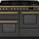 Falcon Estel Deluxe 110 Gas fornuis zwart vooraanzicht met gaskookplaat, twee ovens en bedieningsknoppen