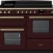 Falcon Estel Deluxe 110 fornuis vooraanzicht bordeauxrood met dubbele ovens en gasfornuis